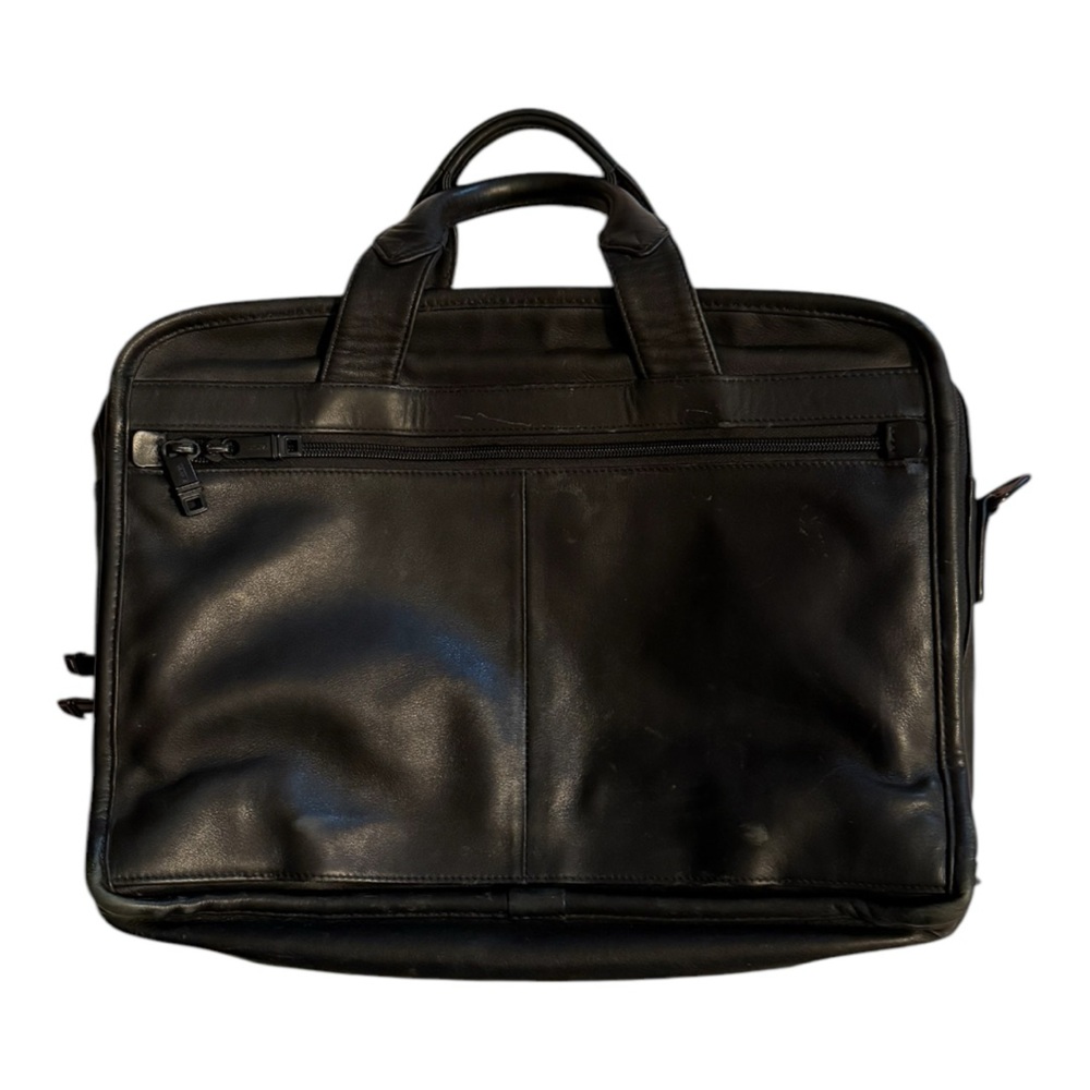 Tumi 96141DH Soft Black Leather Laptop Bag with Strap - Picture 2 of 15